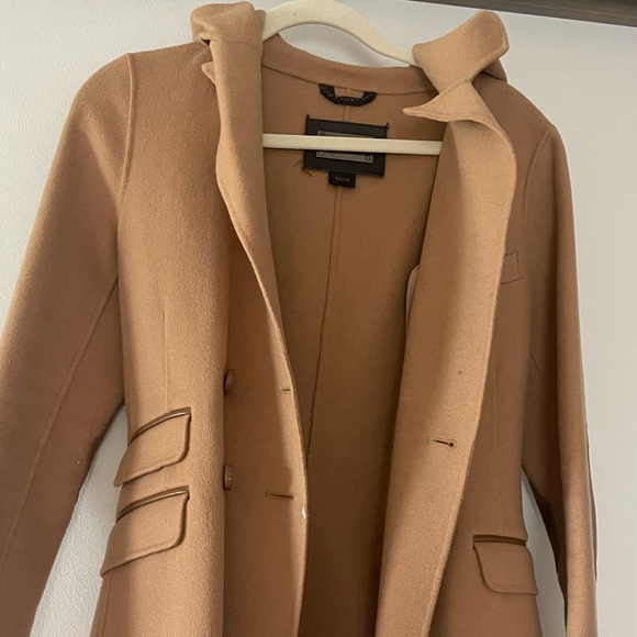 Luxury tan jacket with hood and elbow patches; worn once; size XS - Picture 2 of 9